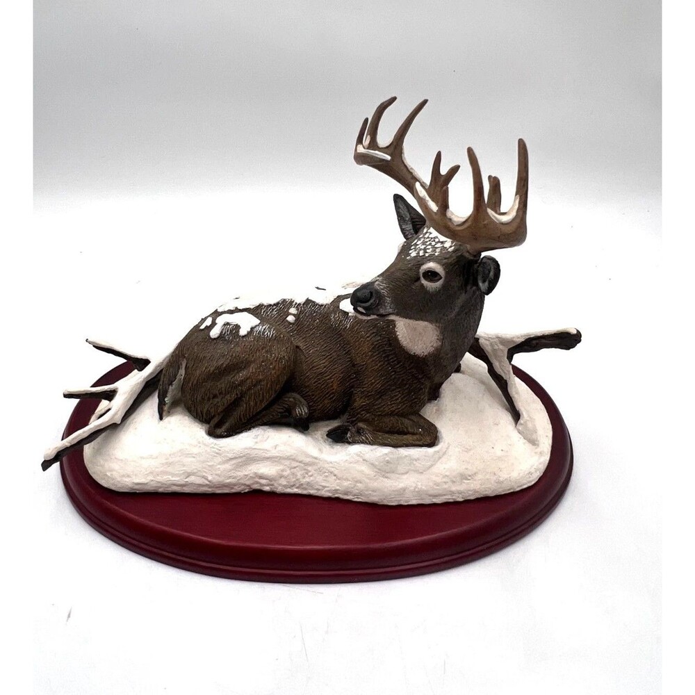 Danbury Mint Winter Stag White Tail Deer Sculpture Figure 7x10in By Bob Travers